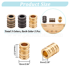 6 pièce de perles en laiton en forme de colonne rainurée de 3 couleurs&nbsp;KK-NB0002-99