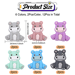 12 шт. 6-цветные бусины из пищевого экологически чистого силикона в виде носорога SIL-CA0003-07