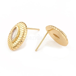 Серьги-гвоздики с прозрачным кубическим цирконием и конским глазом EJEW-L231-72G