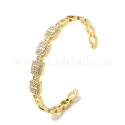 Прозрачный кубический цирконий прямоугольный открытый браслет-манжета&nbsp;BJEW-A136-04G