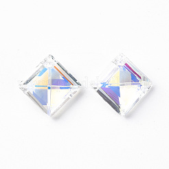 電気メッキガラスチャーム  シルバーメッキのボトム  多面カット  菱形  クリアAB  13x13x5mm  穴：1mm  45個/ボードについて  5ボード/ボックス&nbsp;EGLA-N006-021B-04