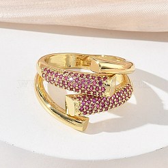 Bagues ouvertes en laiton avec micro pavé de zircones cubiques pour femmes&nbsp;RJEW-L343-12G-02