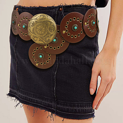 Винтажный сплав и синтетическая бирюза и искусственная кожа дисковые монеты поясные ремни для мужчин AJEW-WH0816-102AB