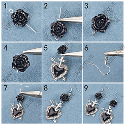 Наборы для самостоятельного изготовления сережек-подвесок в виде готического сердца из латуни и эмалевого сплава&nbsp;DIY-SC0026-61