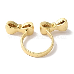 Открытые манжеты из латуни с бантом и микро-паве с прозрачным цирконием для женщин&nbsp;RJEW-C098-15G