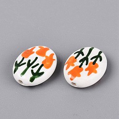 Perles ovales en porcelaine peintes à la main en forme de tulipe&nbsp;PORC-N012-11D