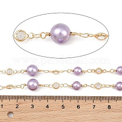 Chaînes à maillons en laiton plaqué et ABS rond avec imitation perle et perles de verre&nbsp;KK-CBA3816-01C