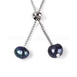 Регулируемые браслеты из натурального жемчуга с латунной цепочкой для женщин и девочек BJEW-T022-16B