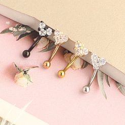 Серьги-гвоздики в форме хряща из нержавеющей стали 304 с микропаве из прозрачного кубического циркония в форме сердца WGF9CBE-03