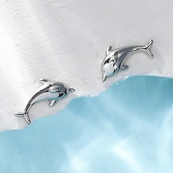 S925 серьги-гвоздики из стерлингового серебра в виде дельфина EJEW-R015-01P