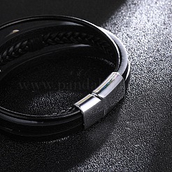 Многониточные браслеты из кожаных шнуров с магнитной застежкой PW-WG89659-01