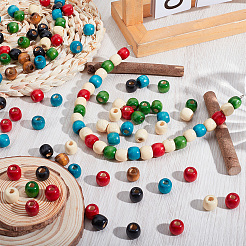 300 шт. 6-х цветные крашеные бусины из натурального кленового дерева&nbsp;WOOD-PA0001-15