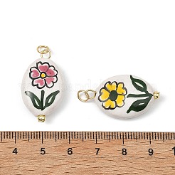 Handbemalte ovale Porzellananhänger mit Blumenmuster&nbsp;PALLOY-JF05562
