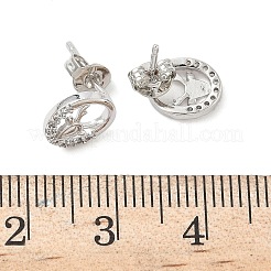 Плоские круглые серьги-гвоздики с оленями из латуни с микропаве из прозрачных кубических цирконий EJEW-F383-11P