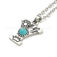 Lettre a ~ z en alliage plaqué argent antique avec colliers à pendentif turquoise synthétique&nbsp;NJEW-G080-01Y