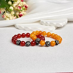 Bracelet extensible de perles rondes en jade jaune naturel orange foncé&nbsp;BJEW-SW00077-07