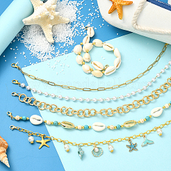 6 шт. 6 стиля океанская тематика латунная и пластиковая жемчужина и ракушка каури и железная цепь и сплав и синтетическая бирюза и магнезит и алюминиевая цепочка для бейсболки HJEW-SC0002-38