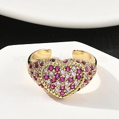 Кольца-манжеты в форме сердца из латуни с микропаве из кубического циркония для женщин&nbsp;RJEW-A069-11G