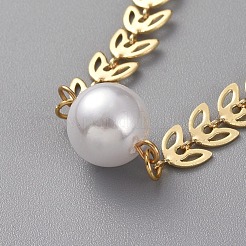 ジュエリーセット  ブレスレット＆イヤリング＆ネックレス  プラスチック製の模造パールビーズ付き  真鍮の穂軸チェーン  304ステンレススチール製ロブスタークロウ留め金  ゴールドカラー  15.94インチ（40.5cm）  7-1/4インチ（18.5cm）  105mm&nbsp;SJEW-JS01069