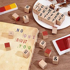 30個アルファベット木製スタンプセット  文字とマークの記号  ベルベットジュエリーバッグ付き  ミックスカラー  2.4x1.5x2.5cm  30個/セット&nbsp;DIY-PH0025-60