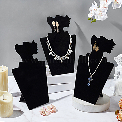 Витрины для ожерелья с профилем на боковой стороне из бархата и картона CON-WH0105-09