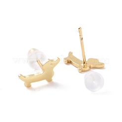 女性のための真鍮の犬のスタッドピアス  カドミウムフリー＆鉛フリー  ゴールドカラー  6x10mm  ピン：0.9mm&nbsp;KK-A166-05G