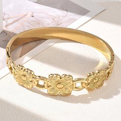304ステンレススチール製ヒンジ付きカフバングル  花  18KGP本金メッキ  内径：1.97インチ（5cm）x2.36インチ（6cm）&nbsp;SA-CBAB92B-03G