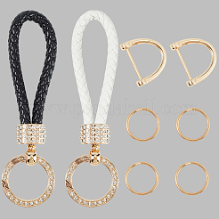 2 шт. 2 цвета ПУ кожа и сплав плетеный брелок со стразами KEYC-CL0001-16