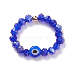 Lampwork Evil Eye & Bague extensible en perles de verre pour femme&nbsp;RJEW-JR00483-01