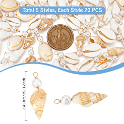 100 шт. 5 стиля подвесок из натурального смешанного ракушечника и АБС-пластика с имитацией жемчуга&nbsp;PALLOY-PH01902