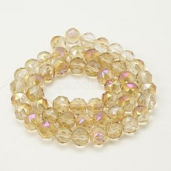 電気メッキガラスビーズセット  フル虹メッキ  多面カット  ラウンド  ライトカーキ  8mm  穴：1mm&nbsp;EGLA-J015-8mm-WLS03