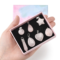 Наборы для самостоятельного изготовления подвесок и ожерелий из вощеного шнура из натурального розового кварца DIY-FS0008-74