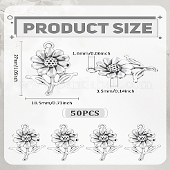 チベット風アロイペンダント50個  花  アンティークシルバー  27x18.5x3.5mm  穴：1.6mm&nbsp;FIND-LP0006-90