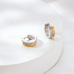 ツートンカラーの304ステンレススチール製マイクロパヴェキュービックジルコニアフープピアス（女性用）  本金メッキ&ステンレススチールカラー  13x5mm&nbsp;CI7583