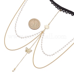 Латунные прозрачные кубические цирконии многослойные солнечные бабочки кисточки цепи на бедра и ноги AJEW-AN00638