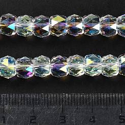 透明電気メッキガラスビーズ連売り  半分虹メッキ  多面カット  バレル  透明  8x6mm  穴：1.2mm  約64個/連  14.96''（38センチメートル）&nbsp;EGLA-K071-02C