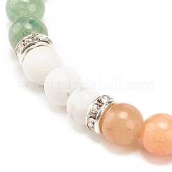 Женский круглый браслет из бисера из натурального красного авантюрина и драгоценных камней BJEW-JB08336-04