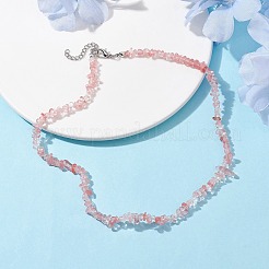 Collana con perline di vetro sintetico al quarzo ciliegia&nbsp;NJEW-JN04615-02