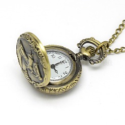 Legierung flach rund mit Pferd Anhänger Halskette Taschenuhr&nbsp;WACH-N011-84