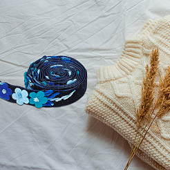 ベルベットの手作り花刺繍レースリボン  DIYクラフト用  縫製装飾  ダークブルー  5/8インチ（16mm）&nbsp;SRIB-WH0011-077A
