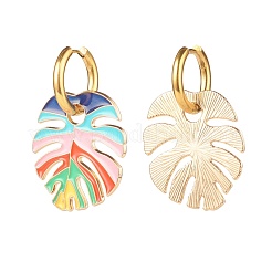 Серьги-кольца с подвесками и подвесками в виде листьев монстеры EJEW-JE04853