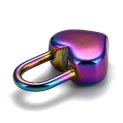 イオンプレーティング（IP）304ステンレスペンダント  ハートロック  虹色  16.5x10.5x5.5mm  穴：4x7mm&nbsp;STAS-G214-56MC-02