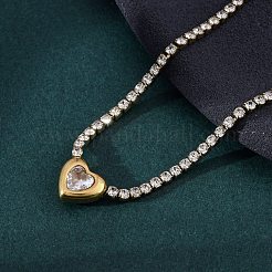 Ожерелья из нержавеющей стали 304 с подвеской в форме сердца из прозрачного кубического циркония для женщин NJEW-Z044-15G-02