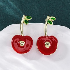Boucles d'oreilles à tige en laiton émaillé cerise pour femmes&nbsp;EJEW-G425-02G
