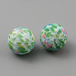 Круглые с цветочными экологически чистыми силиконовыми фокальными бусинами пищевого качества&nbsp;SIL-TAC0004-20E