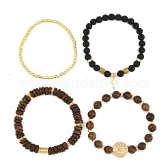 4 комплект из 4-х браслетов из натуральной лавы&nbsp;BJEW-JB12491