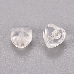 シリコン製ピアスキャッチ  925の純シルバー製パーツ  ハート  透明  銀  6x5.5x4mm  穴：0.6mm&nbsp;SIL-WH0002-03S