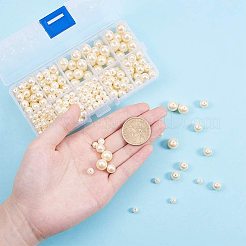環境に優しい染めガラスパールラウンドパールビーズ  ベージュ  5~10mm  穴：1.2~1.5mm  約340個/箱&nbsp;HY-PH0009-RB003