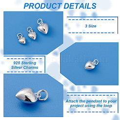 6 шт. 3 стиля 925 подвески в форме сердца из стерлингового серебра с соединительными кольцами STER-PH0002-29