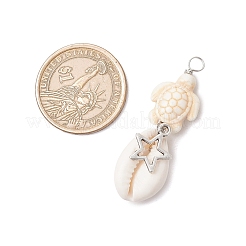 5 шт. 5 стиля подвески из натуральной раковины каури и окрашенной синтетической бирюзовой черепахи в медной проволоке PALLOY-JF04034-03